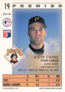 1993 O-Pee-Chee Premier #19 Steve Cooke Back