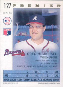 1993 O-Pee-Chee Premier #127 Greg McMichael Back