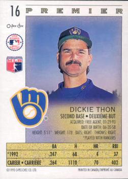 1993 O-Pee-Chee Premier #16 Dickie Thon Back