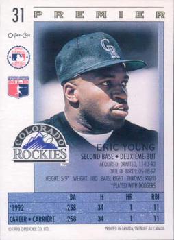 1993 O-Pee-Chee Premier #31 Eric Young Back