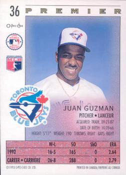 1993 O-Pee-Chee Premier #36 Juan Guzman Back