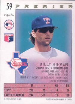 1993 O-Pee-Chee Premier #59 Billy Ripken Back