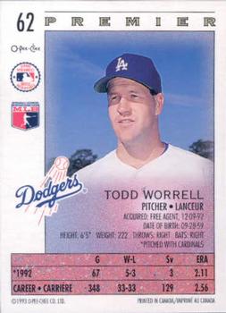 1993 O-Pee-Chee Premier #62 Todd Worrell Back