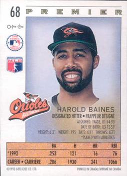 1993 O-Pee-Chee Premier #68 Harold Baines Back