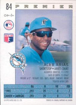 1993 O-Pee-Chee Premier #84 Alex Arias Back