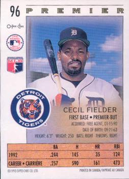 1993 O-Pee-Chee Premier #96 Cecil Fielder Back