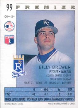1993 O-Pee-Chee Premier #99 Billy Brewer Back