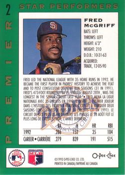 1993 O-Pee-Chee Premier - Star Performers #2 Fred McGriff Back