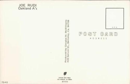 1973 Doug McWilliams Postcards #73-41 Joe Rudi Back