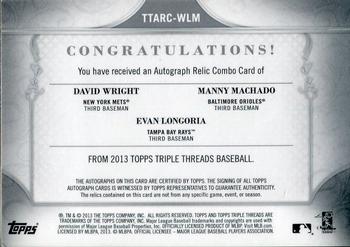 2013 Topps Triple Threads - Autograph Relic Combos #TTARC-WLM David Wright / Evan Longoria / Manny Machado Back