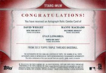 2013 Topps Triple Threads - Autograph Relic Combos Ruby #TTARC-WLM Evan Longoria / David Wright / Manny Machado Back