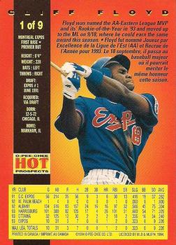 1994 O-Pee-Chee - Hot Prospects #1 Cliff Floyd Back