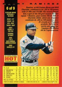 1994 O-Pee-Chee - Hot Prospects #6 Manny Ramirez Back