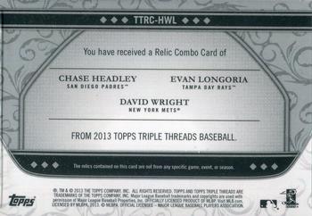 2013 Topps Triple Threads - Relic Combos #TTRC-HWL Chase Headley / David Wright / Evan Longoria Back