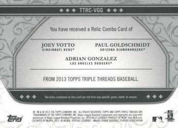 2013 Topps Triple Threads - Relic Combos #TTRC-VGG Paul Goldschmidt / Joey Votto / Adrian Gonzalez Back