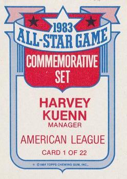 1984 Topps - Glossy All-Stars #1 Harvey Kuenn Back