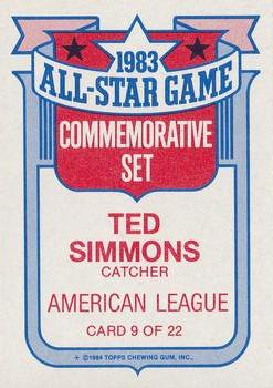 1984 Topps - Glossy All-Stars #9 Ted Simmons Back