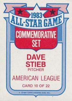 1984 Topps - Glossy All-Stars #10 Dave Stieb Back