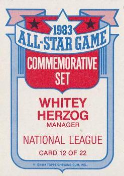 1984 Topps - Glossy All-Stars #12 Whitey Herzog Back