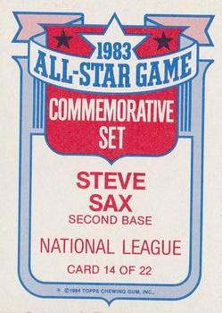 1984 Topps - Glossy All-Stars #14 Steve Sax Back