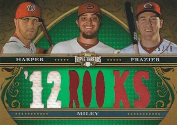 2013 Topps Triple Threads - Relic Combos Emerald #TTRC-HMF Wade Miley / Todd Frazier / Bryce Harper Front