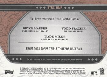 2013 Topps Triple Threads - Relic Combos Sepia #TTRC-HMF Wade Miley / Todd Frazier / Bryce Harper Back