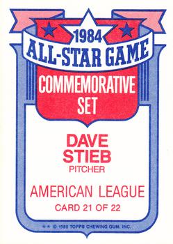 1985 Topps - Glossy All-Stars #21 Dave Stieb Back