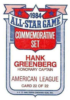 1985 Topps - Glossy All-Stars #22 Hank Greenberg Back