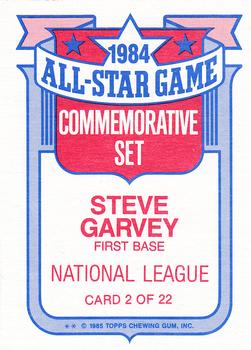 1985 Topps - Glossy All-Stars #2 Steve Garvey Back