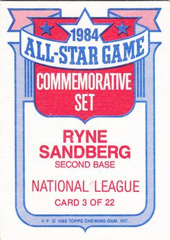 1985 Topps - Glossy All-Stars #3 Ryne Sandberg Back