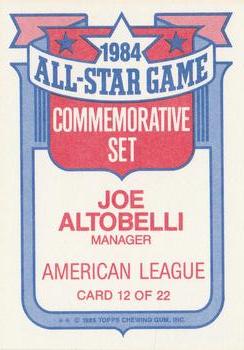 1985 Topps - Glossy All-Stars #12 Joe Altobelli Back