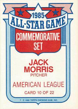 1986 Topps - Glossy All-Stars #10 Jack Morris Back