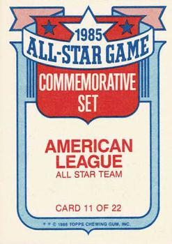 1986 Topps - Glossy All-Stars #11 American League All-Star Team Back