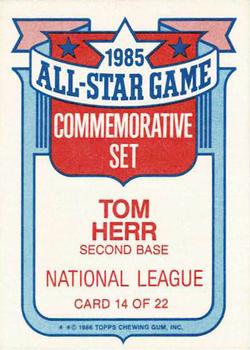 1986 Topps - Glossy All-Stars #14 Tom Herr Back
