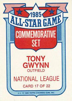 1986 Topps - Glossy All-Stars #17 Tony Gwynn Back