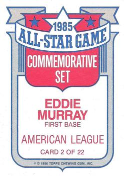 1986 Topps - Glossy All-Stars #2 Eddie Murray Back