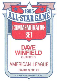 1986 Topps - Glossy All-Stars #8 Dave Winfield Back