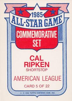 1986 Topps - Glossy All-Stars #5 Cal Ripken Back