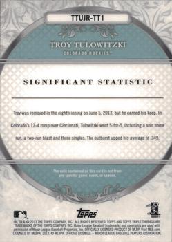 2013 Topps Triple Threads - Unity Relics Sapphire #TTUJR-TT1 Troy Tulowitzki Back