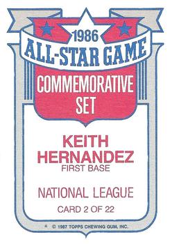 1987 Topps - Glossy All-Stars #2 Keith Hernandez Back