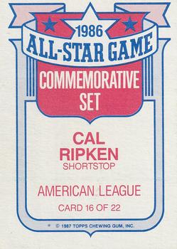 1987 Topps - Glossy All-Stars #16 Cal Ripken Back