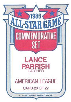 1987 Topps - Glossy All-Stars #20 Lance Parrish Back