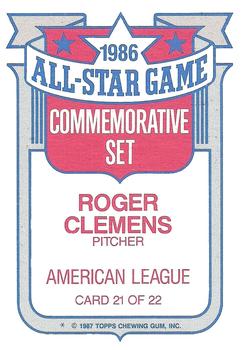 1987 Topps - Glossy All-Stars #21 Roger Clemens Back