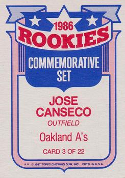 1987 Topps - Glossy Rookies #3 Jose Canseco Back