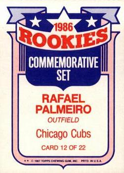 1987 Topps - Glossy Rookies #12 Rafael Palmeiro Back