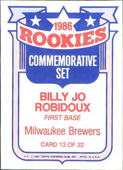 1987 Topps - Glossy Rookies #13 Billy Jo Robidoux Back