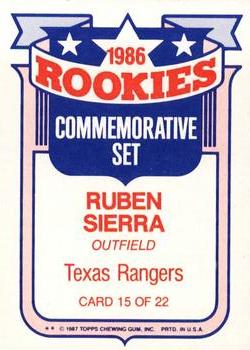 1987 Topps - Glossy Rookies #15 Ruben Sierra Back