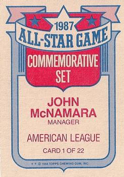 1988 Topps - Glossy All-Stars #1 John McNamara Back