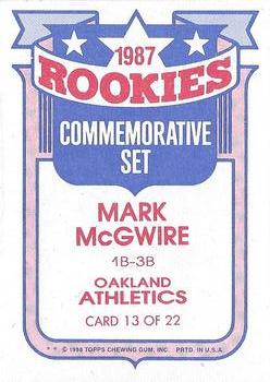 1988 Topps - Glossy Rookies #13 Mark McGwire Back