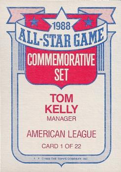 1989 Topps - Glossy All-Stars #1 Tom Kelly Back